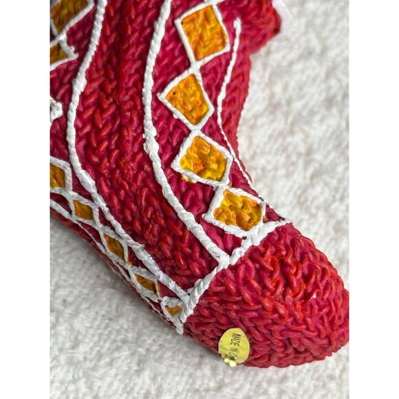 Vintage Style Santa Claus Christmas Stocking Ornament Diamond Pattern  Texture - Picture 3 of 6